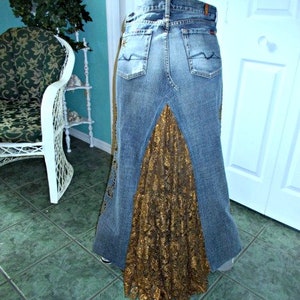 Copper Lace Jean Skirt Bronze Metallic Ruffle Beaded Rhinestones ...