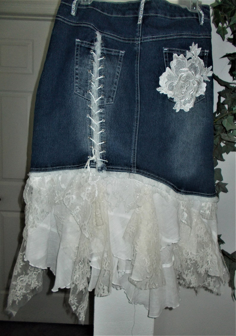 Ruffle Lace Jean Skirt Vintage French White Ivory Rose - Etsy
