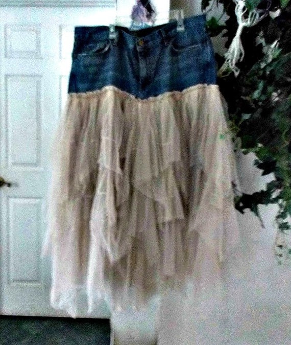 jeans skirt with tulle