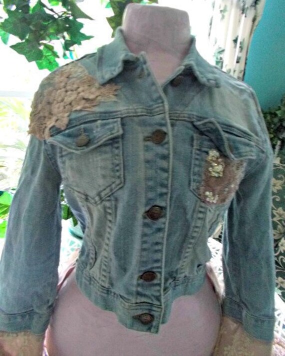 Jean jacket clearance with lace sleeves