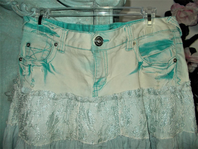 Seafoam Green Silk Satin Ruffle Jean Skirt Mint Turquoise Aqua Gypsy ...
