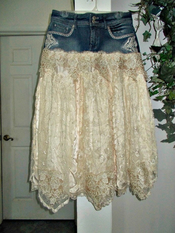 Vintage lace ballroom jean skirt exquisite beige French | Etsy