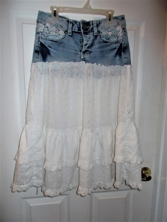 Ruffle jean 2025 skirt for sale