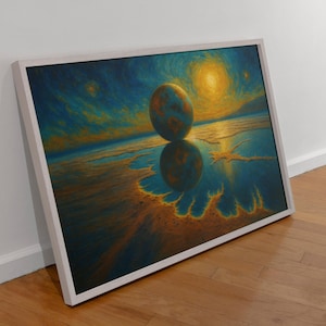 Surreal Earth Sphere Digital Print – Cosmic Reflection Sunset Fantasy Wall Art, Surreal Sci-Fi Planet Decor, Trippy Psychedelic Landscape