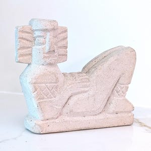 Vintage Chac Mool Mayan/Aztec 4” Beige Stone Statue – Mexican Folk Art, For Indoor/Outdoor Decoration