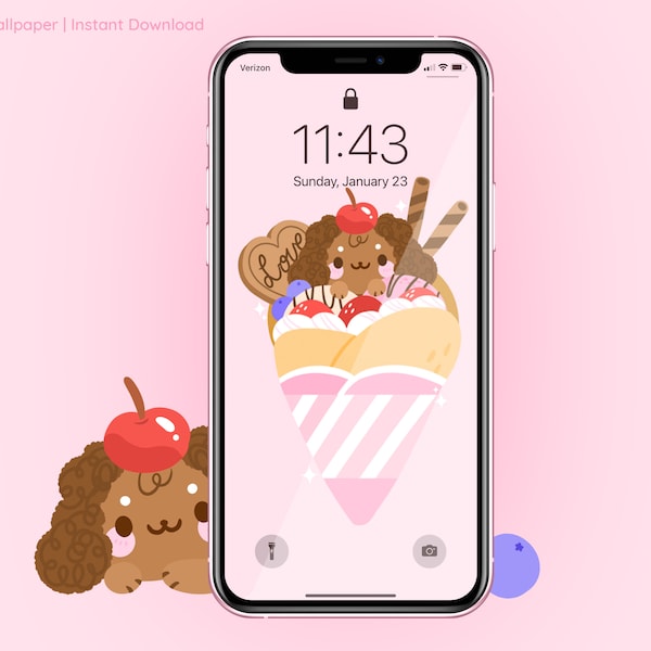 Choco Poodle Crepe Phone Wallpaper // INSTANT DIGITAL DOWNLOAD// iPhone and Samsung Wallpaper Illustration