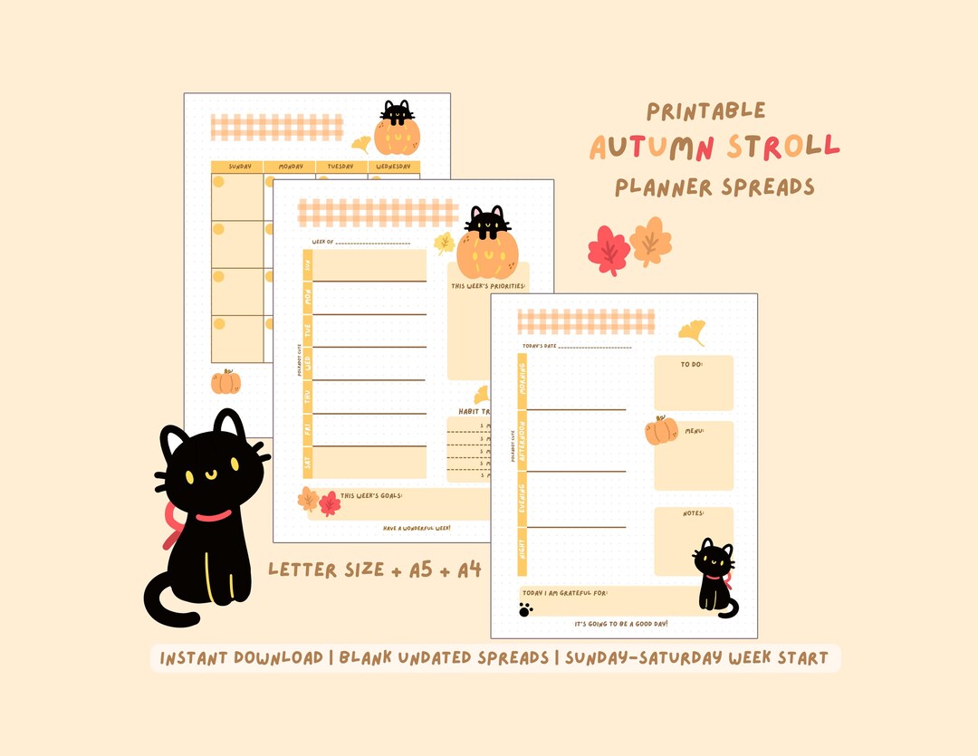 Autumn Stroll | Printable Undated Planner Kit | Instant Download ...