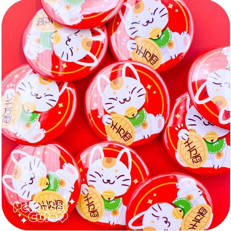 Maneki Neko 1.5\u201d Pin Back Button