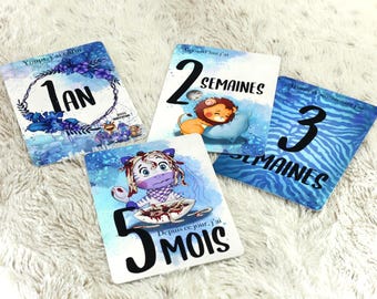 Carte étape bébé, première année bébé, mois anniversaires, souvenirs bébé, première année, recto verso douze mois, carte étape personnalisée