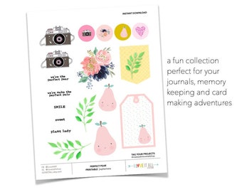 Perfect Pear Pair, Printable Ephemera, Cute Sticker Download, Junk Journaling Supply, Scrapbooking, Card Making Kit, Collage Fodder