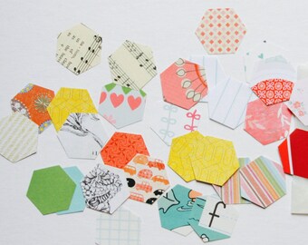 Hexagon Paper Confetti . 25 Paper Die Cuts . Ephemera Cardstock Notebook Paper Scrapbooking Mixed Media Planner Supplies Listers Gotta List