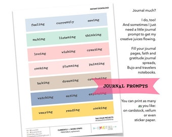 Journaling Prompt Word Strips: Printable Planner Stickers, Currently Edition (Digital Download)
