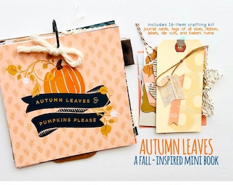 Autumn Leaves Pumpkins Please Square Ring Bound Junk Journal 6" x 6" Scrapbook Journal Paper Ephemera Kit Peachy Orange Junk Journal Book