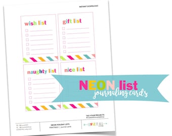 Neon Ephemera, Journaling Supply, Neon Pink, Wish List, Naughty List, Nice List, Gift List, Christmas Labels, Christmas Ephemera