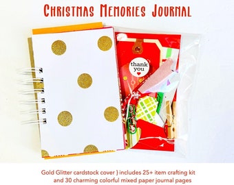 Christmas Memory Album | Includes Crafting Kit, Gold Glitter Polka Dot, Christmas Mini Book, December Daily, Mixed Media, Red Paper Ephemera