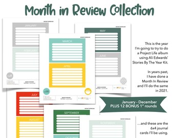 Monthly Goal Worksheet, Monthly Calendar Printable, Project Life Printable Card, Printable Monthly Cards, Monthly Calendar Cards Printable