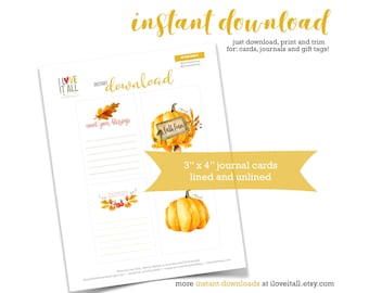 Printable Fall Ephemera, Harvest Pumpkin, Fall Leaves, Autumn Journaling Card, Junk Journal Supply, Card Making, Count Your Blessings