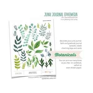 Efímeras botánicas para diario basura, pegatinas imprimibles de hojas de follaje de bosque, colección Rustic Nature, papel natural, efímeras Eco Vibe Digi