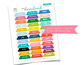 Printable Journal Page Tabs: Colorful Planner Dividers (Digital Download)