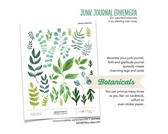 Botanical Ephemera for Junk Journaling Printable Woodland Foliage Leaf Sticker Rustic Nature Collection Natural Paper Ephemera Eco Vibe Digi