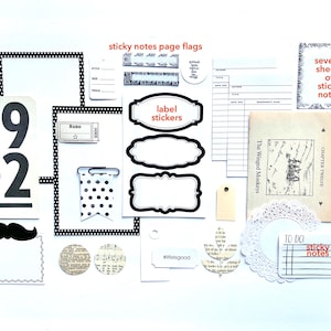 Vintage Mathematics Flash Card Black + White Monochromatic Ephemera Kit Polka Dot Paper Clip Library Book Checkout Card Label Sticker Sheet