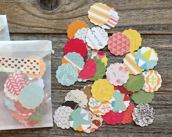 Paper Confetti | Set of 25, Round Scallop Die Cut, Mixed Media Art Journaling Supply, Card Making, Junk Journal Kit, Scrapbooking