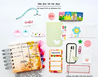 The Joy In My Day Mixed Paper Mini Book Journal Craft Kit Ephemera Mindfulness Notebook Thankful Diary Positive Thinking Affirmation Album