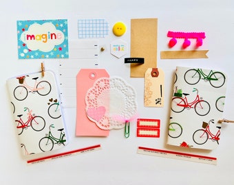 Travelers Notebook Refill Insert | Includes Embellishments, Bicycle Journal, Field Notes TN, Cute Notebook, Junk Journal Beginners Kit