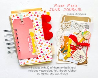 Mixed Paper Junk Journal, Scrapbook Album, Art Journal, Mini Book, Handmade Spiral Notebook, Embellished Pages, Cute Jotter Diary