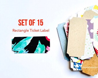 Retro Tram Ticket Label Set of 15 Rectangle Paper Die Cut Small Tag Scrapbook Ephemera Collage Fodder Junk Journaling Paper Supply Craft Kit