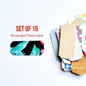Retro Tram Ticket Label Set of 15 Rectangle Paper Die Cut Small Tag Scrapbook Ephemera Collage Fodder Junk Journaling Paper Supply Craft Kit