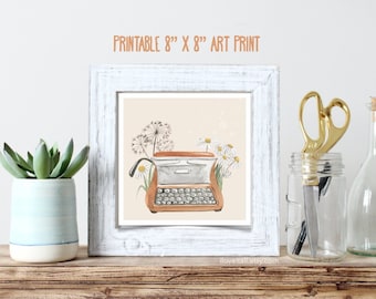 Wildflower Daisy Digi, Typewriter Art Print, Printable Home Decor, Dandelion Digital Art Print, Family Friendly Art, Printable Square Poster