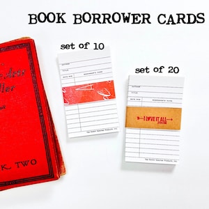 Cartão de empréstimo de livros Cartão da biblioteca Marcador de livros para chá de bebê, convite para salvar a data Clube do livro Organização de objetos nostálgicos