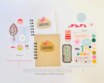 Gratitude Journal | with Crafting Kit, 1/4 Page Notebook, Spiral Bound Jotter, Cute Floral Mini Book, Mindfulness + Positivity, Self Care