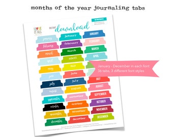 Printable Monthly Journal Tabs, Monthly Divider Tabs, Colorful Tabs, Cut Out Ephemera, Monthly Tabs, Planner Supplies, Planner Tabs, Months
