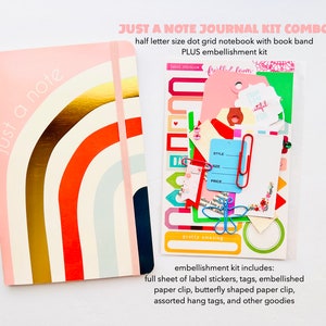 Inserto de planificador Bujo A5 con cuadrícula de puntos y adornos, bonito cuaderno de viaje, kit para principiantes de diario basura, diario arcoíris, tamaño media carta, TN