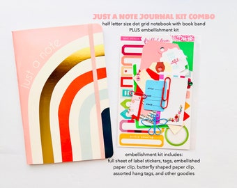 Dot Grid A5 Planner Insert | with Embellishments, Cute Travelers Notebook, Junk Journal Beginners Kit, Rainbow Journal, Half Letter Size TN