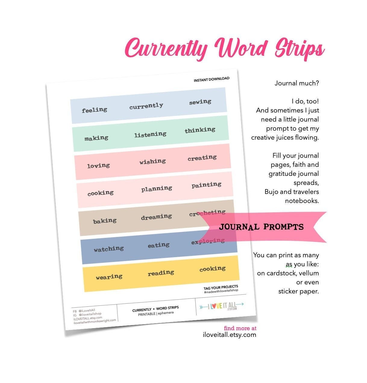 Writing Ideas Journaling Prompts: Pastel Word Strips for Junk Journals ...