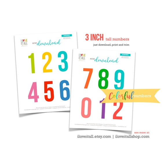 printable numbers colorful number die cuts cut out ephemera etsy
