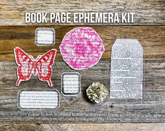 Book Pages Ephemera Crafting Kit, Dictionary Pages Collection, Book Page Paper Flower, Butterfly Embellishment Kit, Junk Journal Supplies