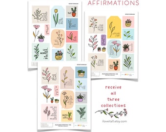 Wildflower Affirmations Collection | Set of 3 Botanical Self Love Cards Self Care Qoutes Mindfulness Positive Thinking Hope Manifestations