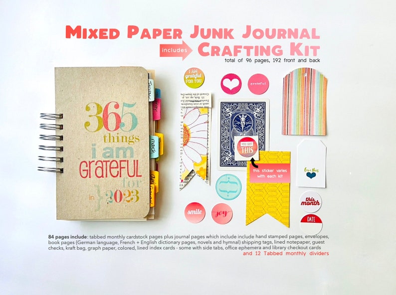 2023 Gratitude Journal  with Crafting Kit Mixed Paper Junk image 1