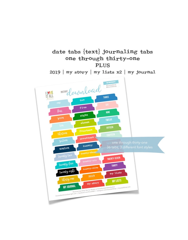 Printable Numbered Tabs Tabs for Journaling Colorful | Etsy
