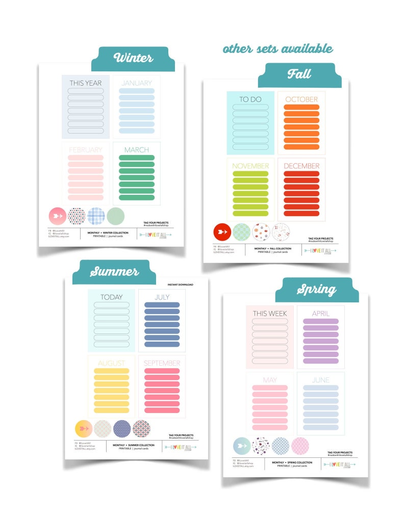 Printable Monthly Journal Tabs Monthly Divider Tabs Colorful | Etsy