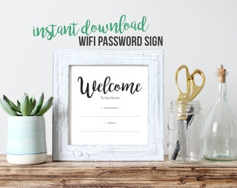 Printable WiFi Password Sign, Wifi Download, Welcome Sign Download, WiFi Newtwork Sign, Instant Download, Computer Network Family Password