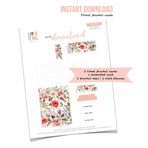 Carte de journalisation florale Téléchargement instantané Clip Art Journal imprimable Prompt Techniques mixtes Scrapbooking Imprimable rose papier éphémères Collage fourrage