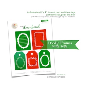 Doodlekaart, gevoerde notitiekaart, kerstdagboekkaart, kerstcadeaulabel, groen vakantielabel, dagelijks december, scrapbooking, rood cadeaulabel