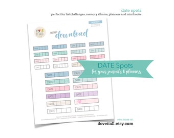 Minimalist Date Spot for Journaling, Planner Supply, Printable Label, Pastel Paper Ephemera, Bullet Journal, Pastel Paper Ephemera