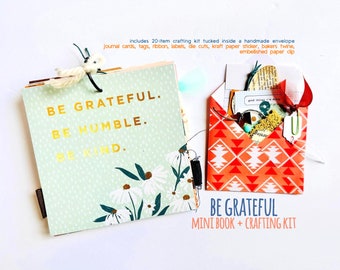 Square Mini Scrapbook Be Grateful Humble Kind Mini Book Album Decorated Pages Mixed Paper Notebook Mini Ring Gratitude Junk Journal 6" x 6"