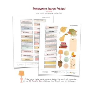 30 Thankful Days Journal Prompts, Autumn Paper Ephemera Collection,  2 Page Set (Digital Download)